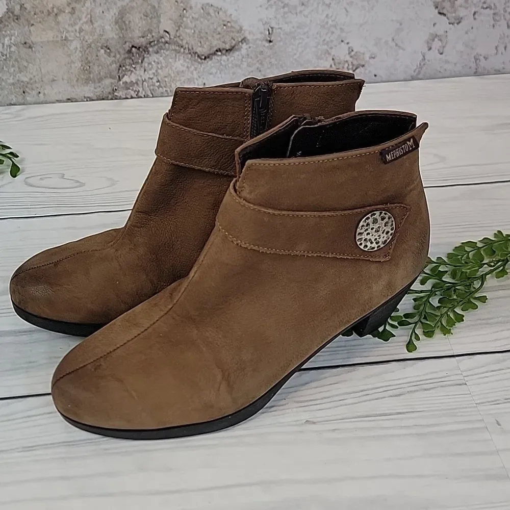 Mephisto ZAZY Ankle Boot Chestnut Brown Leather Womens Size 5.5